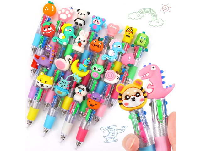 24 Pack 4-in-1 Multicolor Pens for Classroom Prizes, Bulk Fun Pens for Kids Cute Ballpoint Pens, Back to School and Party Favors, Student Gifts for...