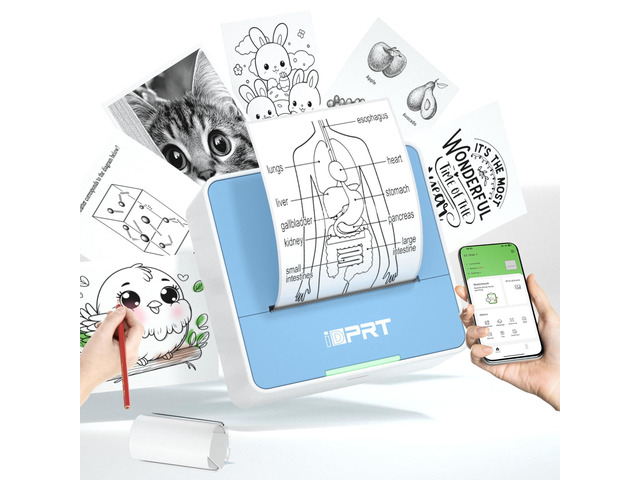 Mini Sticker Portable Printer with 1 Roll Sticker Paper Inkless Bluetooth Thermal Printer for iPhone & Android, Pocket Printer for Labels,...