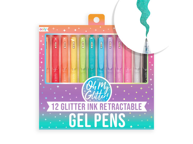 Oh My Glitter Gel Pens, Set of 12, Retractable Ages 6+, Retractable, Cute School and Art Supplies for Girls, Planner Pen with Comfort Grip, for...