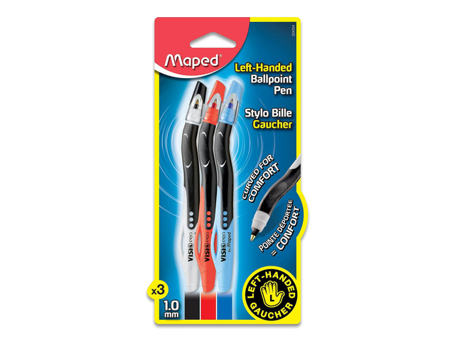 Visio - Left-handed ballpoint pens - Quick-drying - 3 count Smudge-Free Results - Comfortable Grip - Ideal for School Note Taking - Ergonomic...