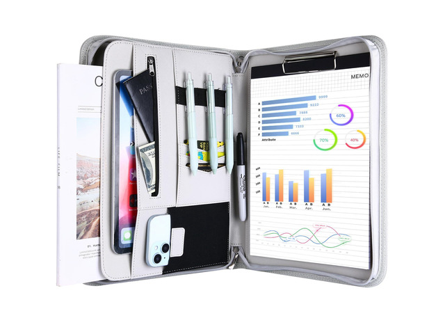 Portfolio Business Padfolio Folder with Zipper -Grey Conference Meeting Executive File Legal Document Organizer with Pockets Letter Size A12...