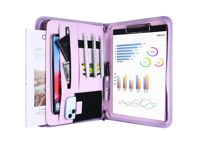 Portfolio Business Padfolio Folder with Zipper -Purple Conference Meeting Executive File Legal Document Organizer with Pockets Letter Size A9...