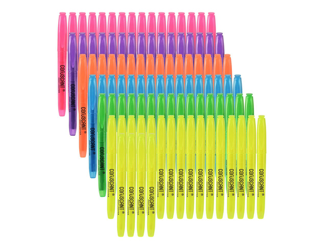 Highlighter - 100 pack color highlighter, color transparent visible fluorescent pen shell, wide chisel point mark, fluorescent pen, school, office