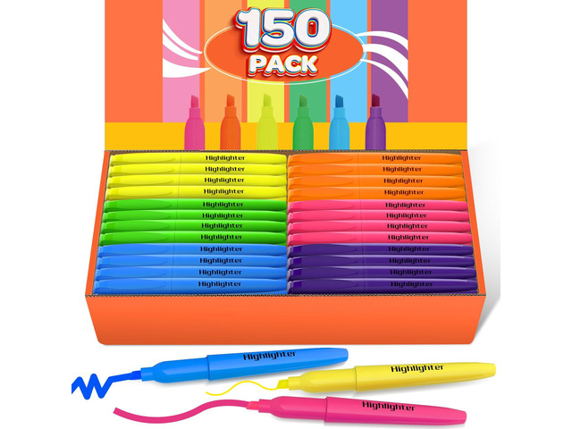 150 Count Highlighters Assorted Colors Bulk - 6 Colors Dry-Quickly No Bleed Chisel Tip Highlighter, Markers Set for Classroom Office, Back to...