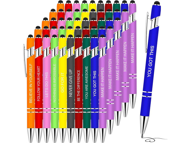 50 PCS Inspirational Pens Bulk with Stylus Tip Gifts Black Ink Motivational Ballpoint Ink Pen Gifts for Women Teacher Students Coworkers Office...