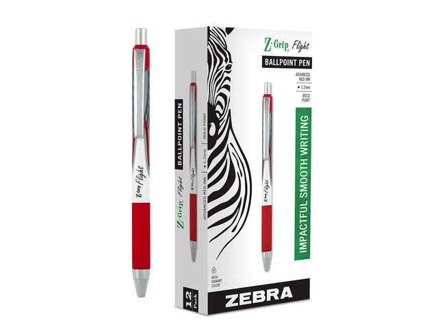 Z-Grip Flight Retractable Ballpoint Pen, Red Ink, 1.2mm, 12-Pack Silky Smooth Writing, Low Viscosity Ink, Bold Point Tip, Ideal for School and...