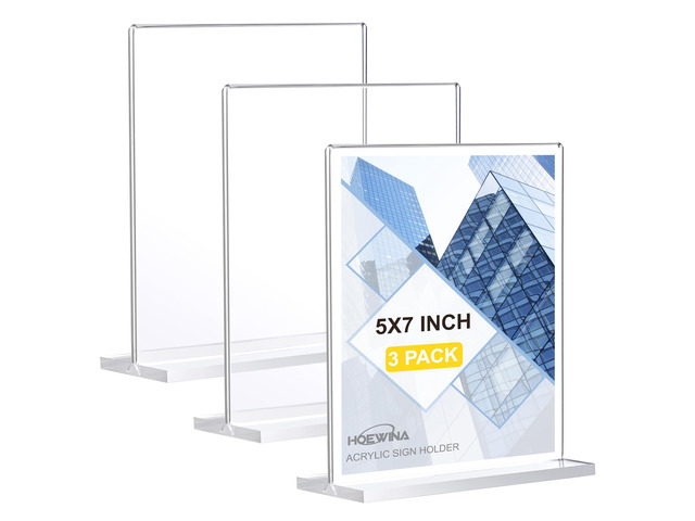 3Pack Acrylic Sign Holder 5 x 7 Inch, Business & Store Sign Holders Vertical Double-Sided Acrylic Stands for Vendor Booth Display Items,...