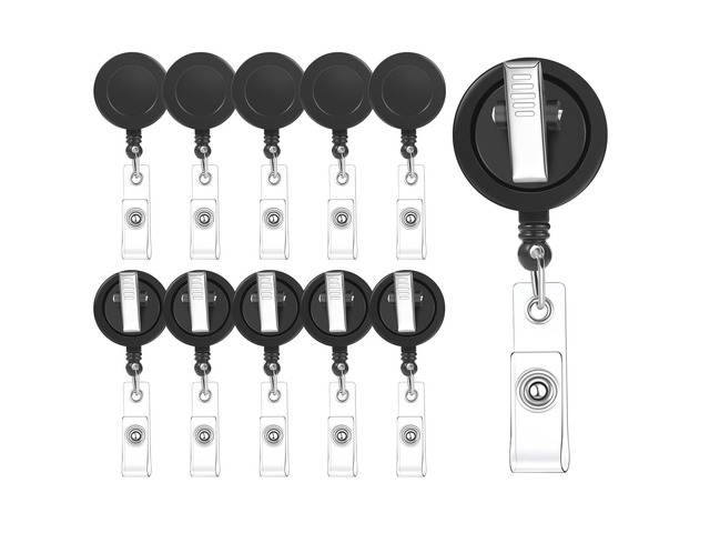 30 Pack Retractable Badge Reels with Swivel Alligator Clip, Black 23.6' Retractable Cord, Abs Shell, Secure 360° Clip, For Badges, Keys, Nurses,...