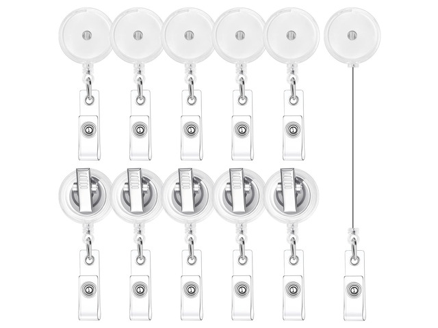 30 Pack Retractable Badge Reels with Swivel Alligator Clip, Clear retractable badge reels, ABS shell, 360Â° clip, holds badges, keys and ID cards...