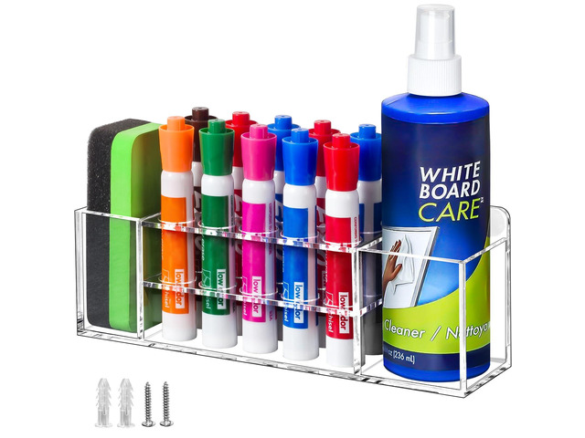 Wall Mounted Magnetic Dry Erase Marker Holder for White Board Acylic Strong Magnet Pen Holder for Fridge & Refrigerator, Pencil Holder for Classroom,...