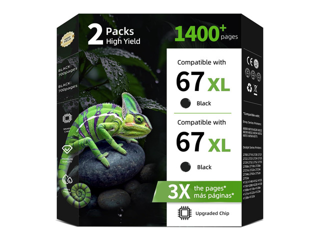 67XL Black Ink Cartridge Compatible for HP Ink 67 XL HP67 HP67XL 2-Pack BK Replacement for DeskJet 2827e 2855e 4155e 2755e 2700e 4255e 2852e 2700...