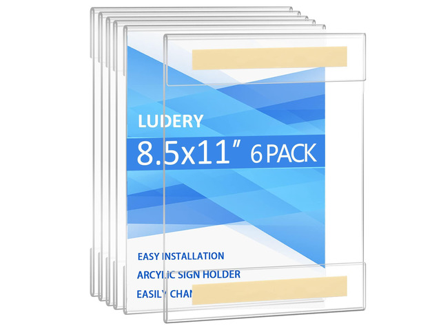 8.5 x 11 Acrylic Wall Mount Sign Holder, Clear Acrylic Plexi Sign Holders with Double Sided Tape Adhesive for Home, Office, Store, Restaurant (6 Pack)