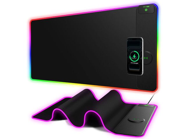 XXL RGB Gaming Mouse Pad with 15W Magnetic Wireless Charger 31.5'' x 15.8'' Extra Large LED Desk Mat, 24 Light Effects, Non-Slip Rubber Base,...