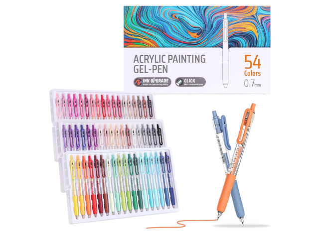 Acrylic Gel Pens for Coloring, 54 Colors Retractable Colored Pens 0.7mm Tip, Premium Gift Box Set, Perfect for Coloring, Writing, Drawing,...