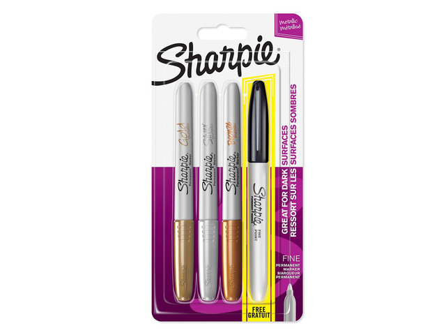 Fine Tip Permanent Marker - Assorted Metallic Colours/Black (Pack of 4)