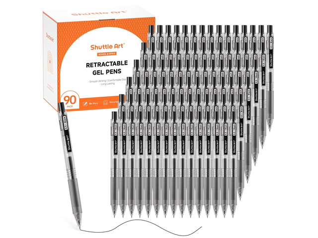 Black Gel Pens, Ink Glide Series 90 Pack Retractable 0.5mm Fine Point Rollerball Gel Ink Pens Bulk Set Quick Drying Smooth Writing with Grip for...