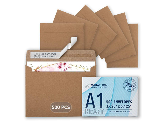 MOS Kraft RSVP Envelopes A1 4Bar (3.625 x 5.125 Inch) 500 Pack, Self-Seal Heavyweight Brown Envelopes for 3.5 x 5 Cards, Thank You Notes, Gift...