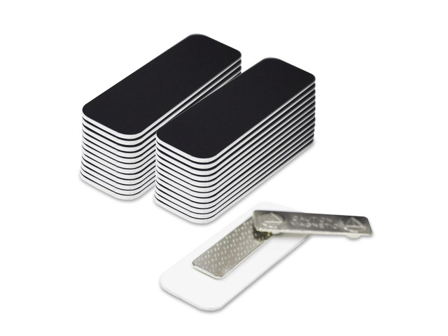 Black Name Tag Blanks 25 Pack, 1' x 3', Round Corners, DIY Engravable Plastic Badges with Magnetic Backing Badges
