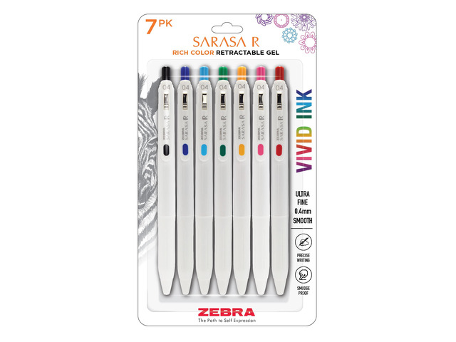 SARASA R Vivid Gel Retractable Pen, Assorted Ink, 0.4mm, 7-Pack Made in Japan, Quick-Drying Smear-Free Ink, Create Deep, Saturated Colors and...