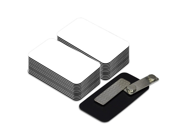 White Name Tag Blanks 25 Pack, 1.5' x 3', Round Corners, Durable Plastic Badges with Magnetic Backing for Office & Events Badges