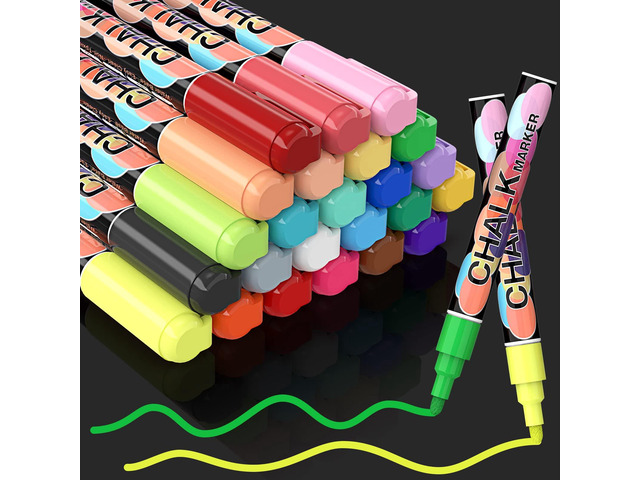 Liquid Chalk Markers Pens - 24 Colors Washable & Wet Erase Neon Chalk Makers for Blackboard, Chalkboard Signs, Glass Window, Graduation Celebration...