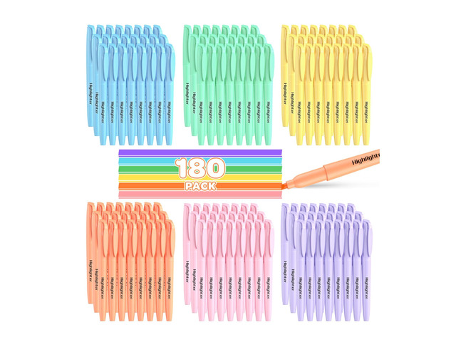 180 Pack Pastel Highlighters Assorted Colors Bulk - Back to School Supplies