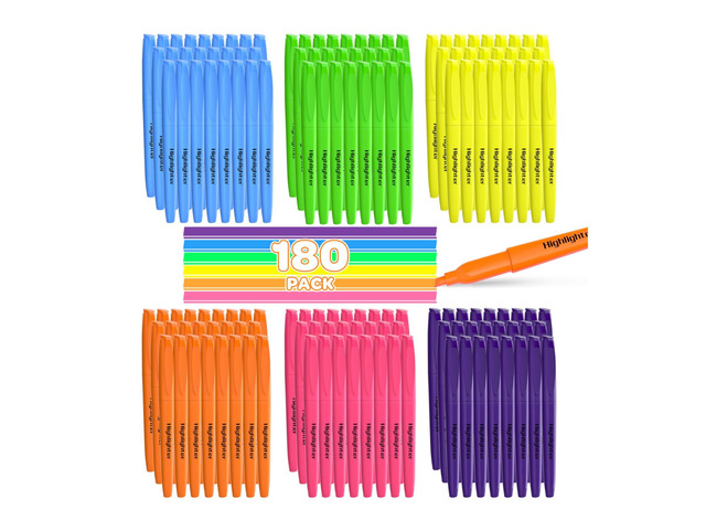 180 Pack Highlighters Assorted Colors Bulk - Chisel Tip No Bleed Dry-Quickly Markers Set for Office Classroom Supplies, Back to School Gifts for...