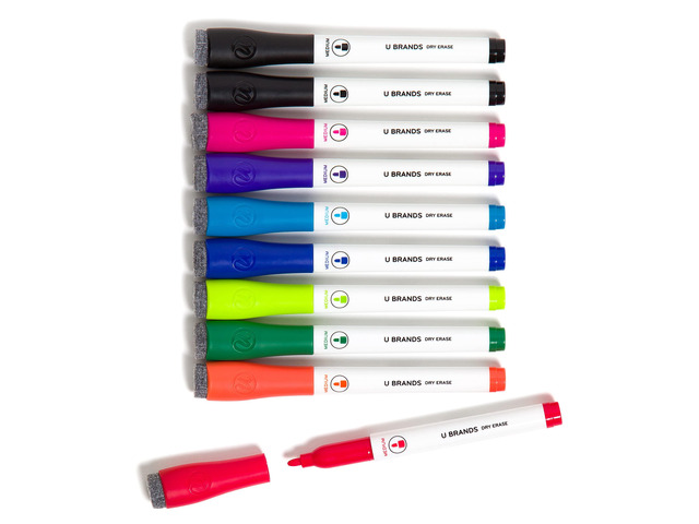 Fine Tip Dry Erase Markers with Eraser, Low Odor Whiteboard Markers Fine Tip, Assorted Bright Colors, Set of 10