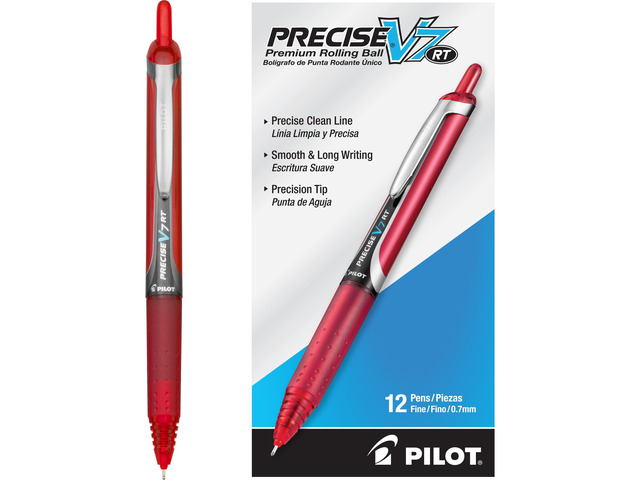 Precise V7 RT Liquid Ink Rollerball Pens, Red Ink Pens, 12-Pack