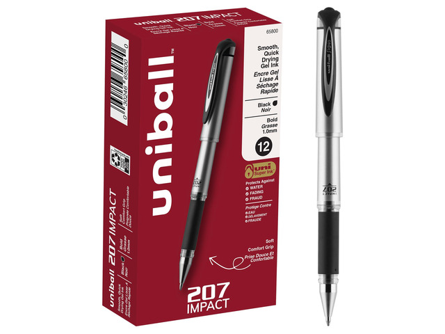 uniball 207 Impact Gel Pens, Bold Point (1.0mm), Black, 12 Pack Bold gel ink lay-down for pronounced lettering, fraud-resistant uni Super Ink,...