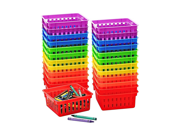 24 Pack Small Classroom Storage Baskets, Pack Bulk, Square 4.5' Sturdy Plastic Colorful Crayon & Pencil Container, Organizer Bins for Desk for...