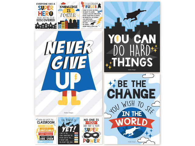 Motivational Poster for Classroom Decor Teacher Must Haves, Classroom Rules Superhero Growth Mindset Posters, Inspirational Wall Decor Middle...