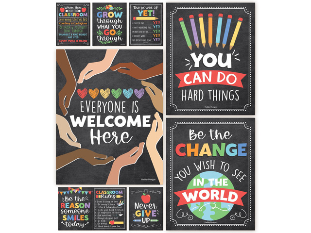 Motivational Poster for Classroom Decor Teacher Must Haves, Classroom Rules Chalkboard Growth Mindset Posters, Inspirational Wall Decor Middle...