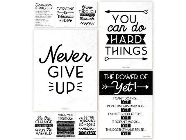 Motivational Poster for Classroom Decor Teacher Must Haves, Classroom Rules Black & White Growth Mindset Posters, Inspirational Wall Decor Middle...