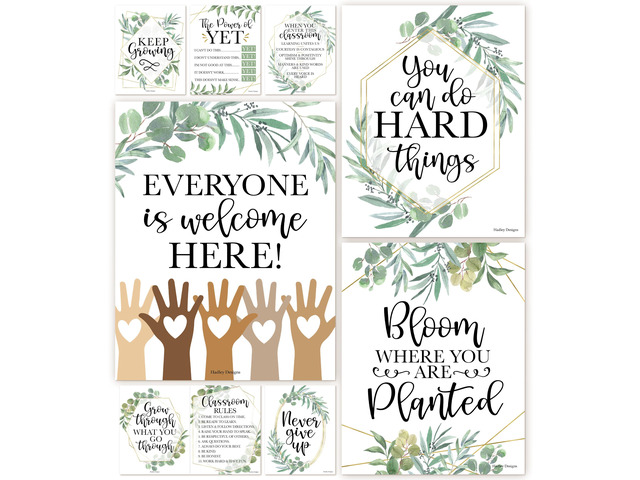 Motivational Poster for Classroom Decor Teacher Must Haves, Classroom Rules Geo Greenery Growth Mindset Posters, Inspirational Wall Decor Middle...