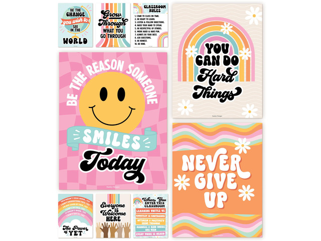Motivational Poster for Classroom Decor Teacher Must Haves School Posters Retro Growth Mindset Posters, Inspirational Wall Decor Middle School,...