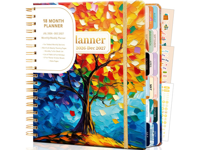 Planner 2026-2027 18 Month Weekly Monthly Calendar Daily Planners July 2026-Dec 2027, Yearly Hardcover 26-27 Planner for Women with Stickers Tabs...