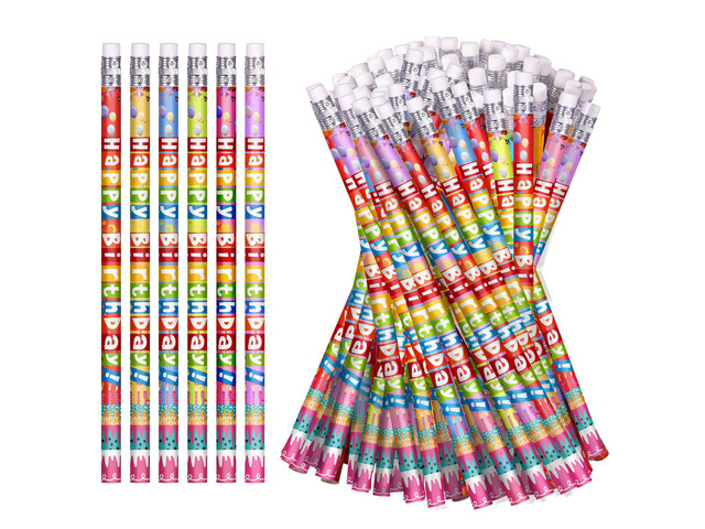 72 Pcs Happy Birthday Pencils Colorful Birthday Pencil for Students Teacher Wooden Pencils with Erasers Birthday Party Supplies, 6 Style(72)