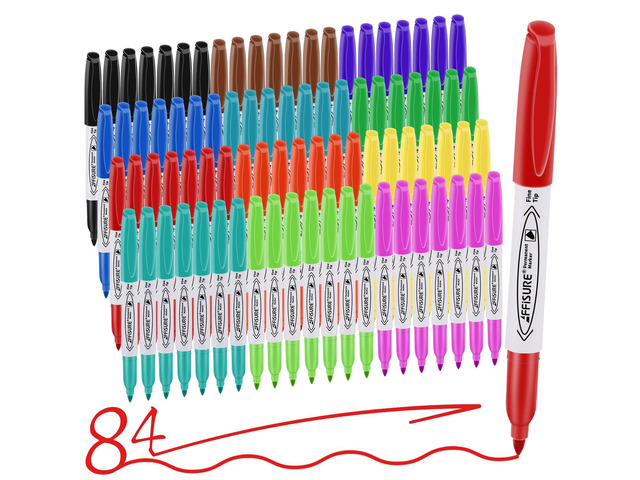 12 Colors Permanent Markers 84 Pack colored marker sets, Assorted Colors MarkerFine Point Permanent Markers Bulk, Fast Dry, Waterproof, work on...