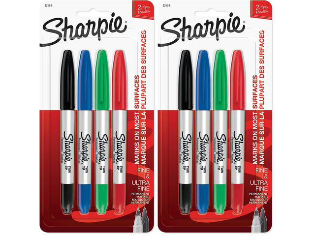 32174PP Twin Tip Permanent Markers, Fine and Ultra Fine, Assorted Colors, 4 Count (Pack of 2)