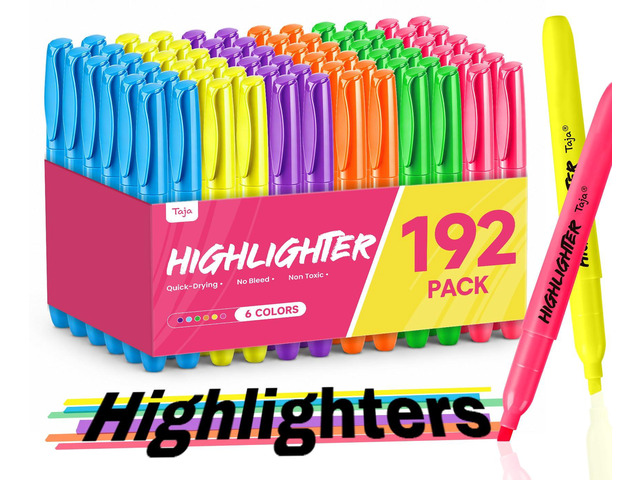 192 Pack Highlighters, 6 Assorted Colors, Value Bulk Pack, Chisel Tip Markers with Smooth Quick-Drying Ink, Broad & Precise Lines for Notes,...