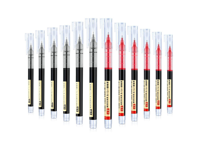 12 Pcs Rolling Ball Pen 0.5 mm Japanese Pen,Black and Red Quick Dry Ink Gel Pens, Extra Fine Point, Liquid Ink for Smooth Writing, Back to School...