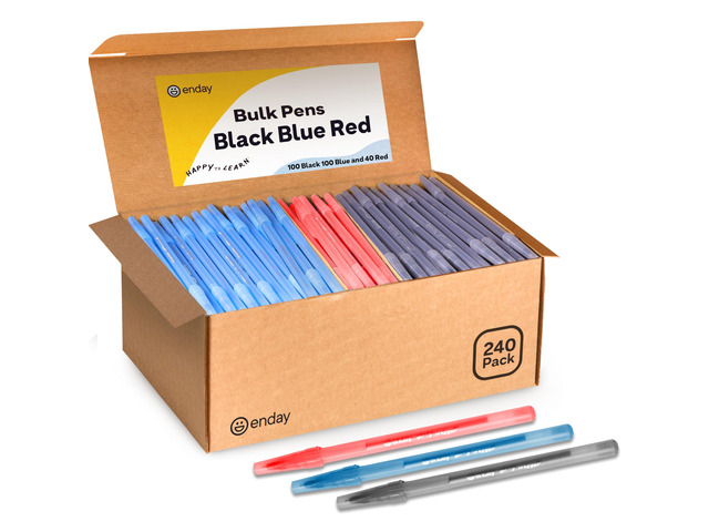 Pens Ballpoint, Long Lasting Ink Pens Bulk 240 Pack (100 Black, 100 Blue & 40 Red), Smooth and Consistent Writing Pens, Medium Point (1.0mm)...