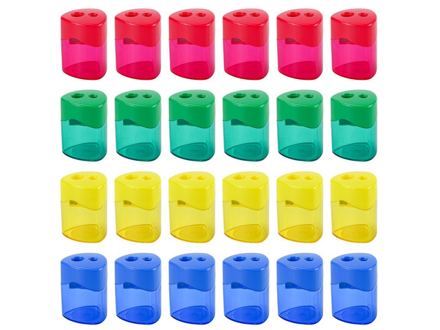 24Pcs Pencil Sharpener Manual, Assorted Color Small Dual Hole Pencil Sharpeners Bulk with Lid for School Office Home (Triangle-24)