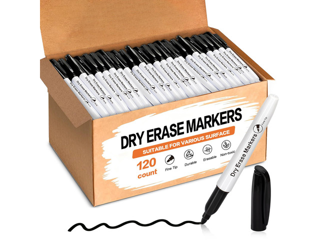 120 Pack Dry Erase Markers Bulk Black Whiteboard Markers Fine Tip Dry Pen Washable Wipe-Clean Back to School Supplies for Teacher Students...