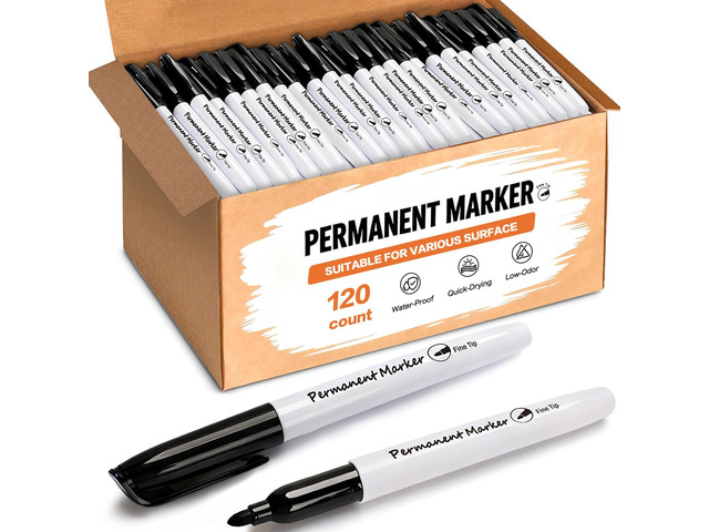 Permanent Markers Bulk, 120 Pack Black Fine Point Markers, Quick Dry Waterproof Markers for Plastic, Glass, Wood & Metal, Back to School Supplies,...