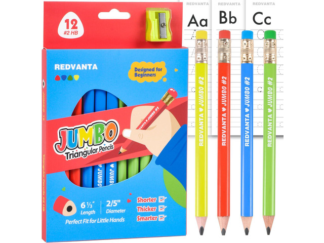 Pre-Sharpened Jumbo Pencils #2, Back to School Supplies, 12 Count Thick Pencils #2 HB for Toddlers Preschoolers Kindergarten, Latex-Free Eraser,...