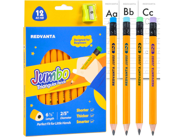 Pre-Sharpened Jumbo Pencils #2, Back to School Supplies, 12 Count Thick Pencils #2 HB for Toddlers Preschoolers Kindergarten, Latex-Free Eraser,...