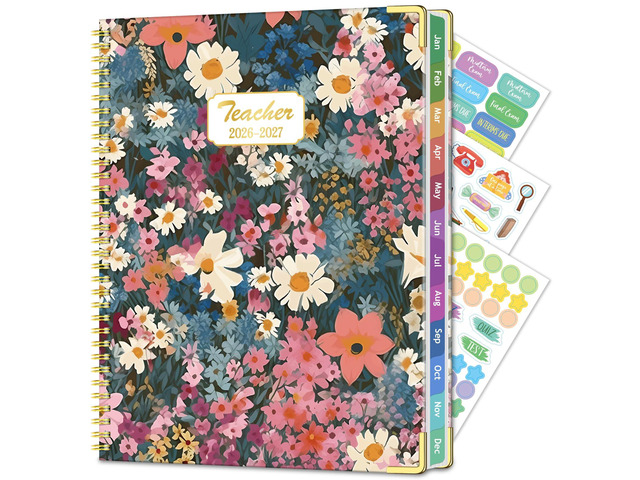 Teacher Planner 2026-2027 Academic Year, Lesson Plan Book 8.5'x11' July 2026-June 2027, Teacher Calendar with 14 Checklists & Gold Corners for...