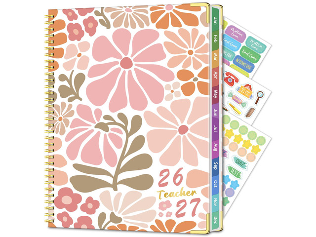 Teacher Planner 2026-2027 Academic Year, Lesson Plan Book 8.5'x11' July 2026-June 2027, Teacher Calendar with 14 Checklists & Gold Corners for...